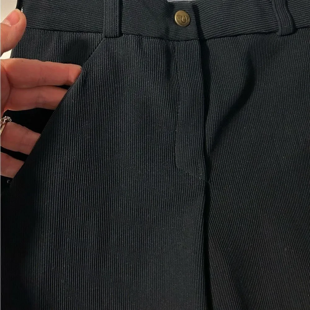 Tuff Rider Black Ribbed Front Zip Stretch Knee Breeches Riding Pants Size 26 - Picture 5 of 9